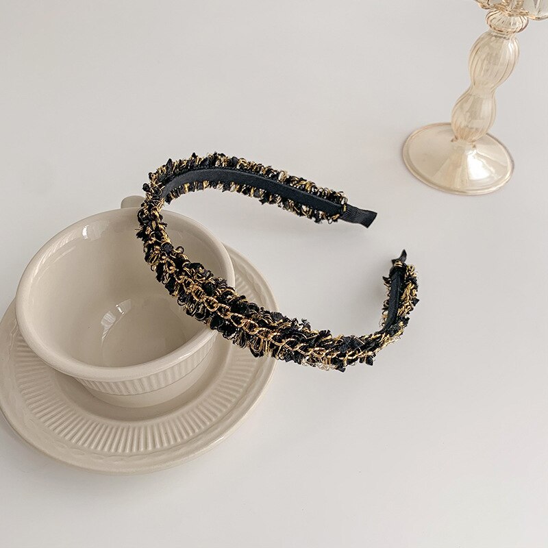 2021 New Korean Solid PU chain Bezel Headwear for Women Headband Girls Hair Bands Vintage Hairband Hoop for Hair Accessories