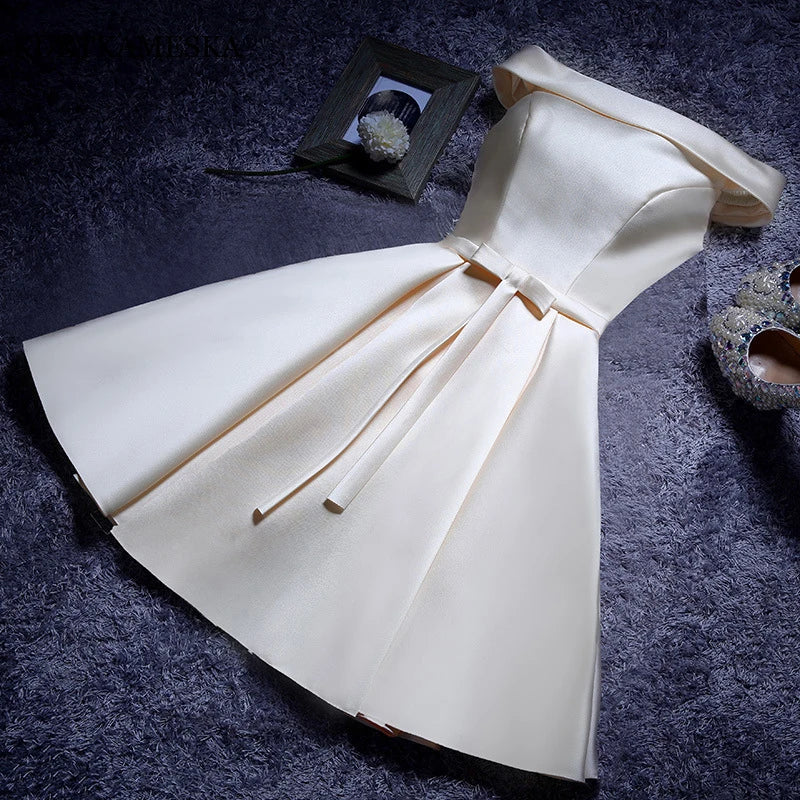 qgtao Elegant Satin Bridesmaid Dresses for Women 2024 Summer Sexy Boat Neck Prom Cocktail Evening Party Mini Dress Slim Formal vestido