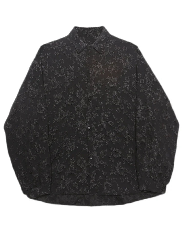 qgtao Oversized Shirt Women White Jacquard Long Sleeve Top Spring Chic Single Breasted Blouse Female Casual Loose Solid Color