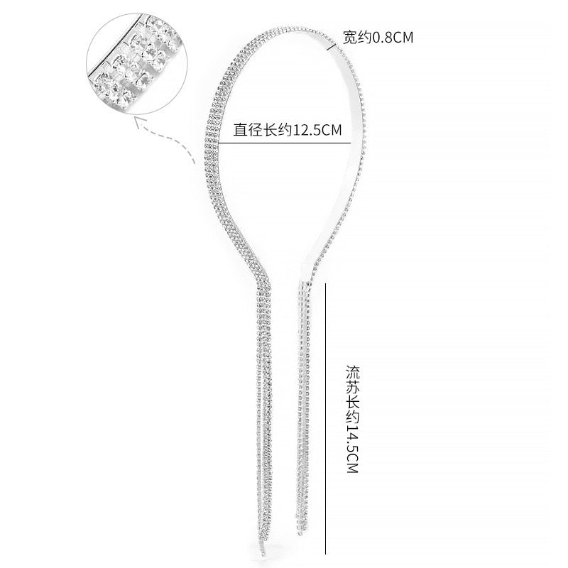 Shining Luxury Alloy Rhinestone Hairbands For Women Long Chain Tassel Bands Crystal Headband Wedding Hair Band Accessories