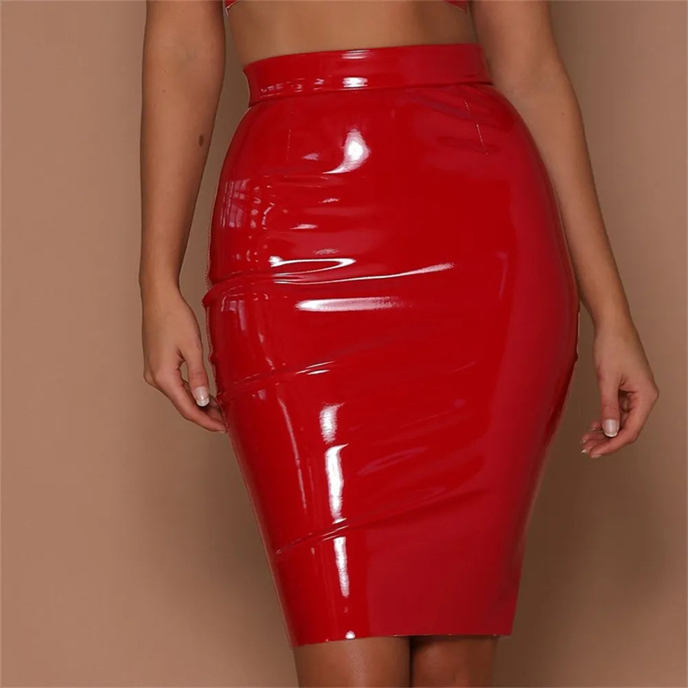 Latex Leather Mini Skirt Lady Office PVC Skinny Pencil Skirts Sexy High Waist Skirts Short Women Bodycon Clubwear Custom