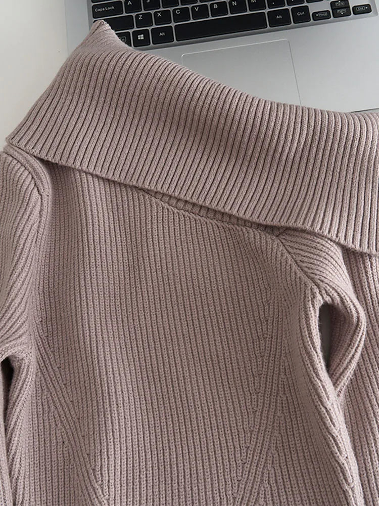 qgtao High Quality Knitted Pullovers Gyaru Autumn Winter Off Shoulder Slash Neck Sweater Tide Solid Jumper Formal Occasion High Street