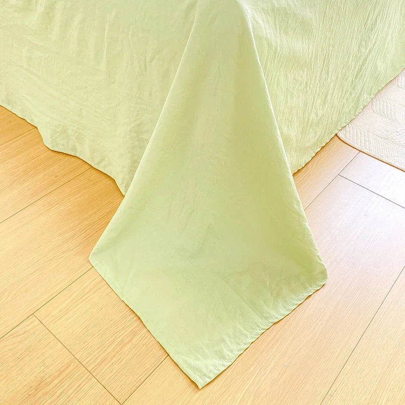 Yeknu Green Striped Duvet Cover Pillowcase and Solid Color Sheet INS Bedding Set Adult Girls Bedclothes Washed Cotton Bed Linens