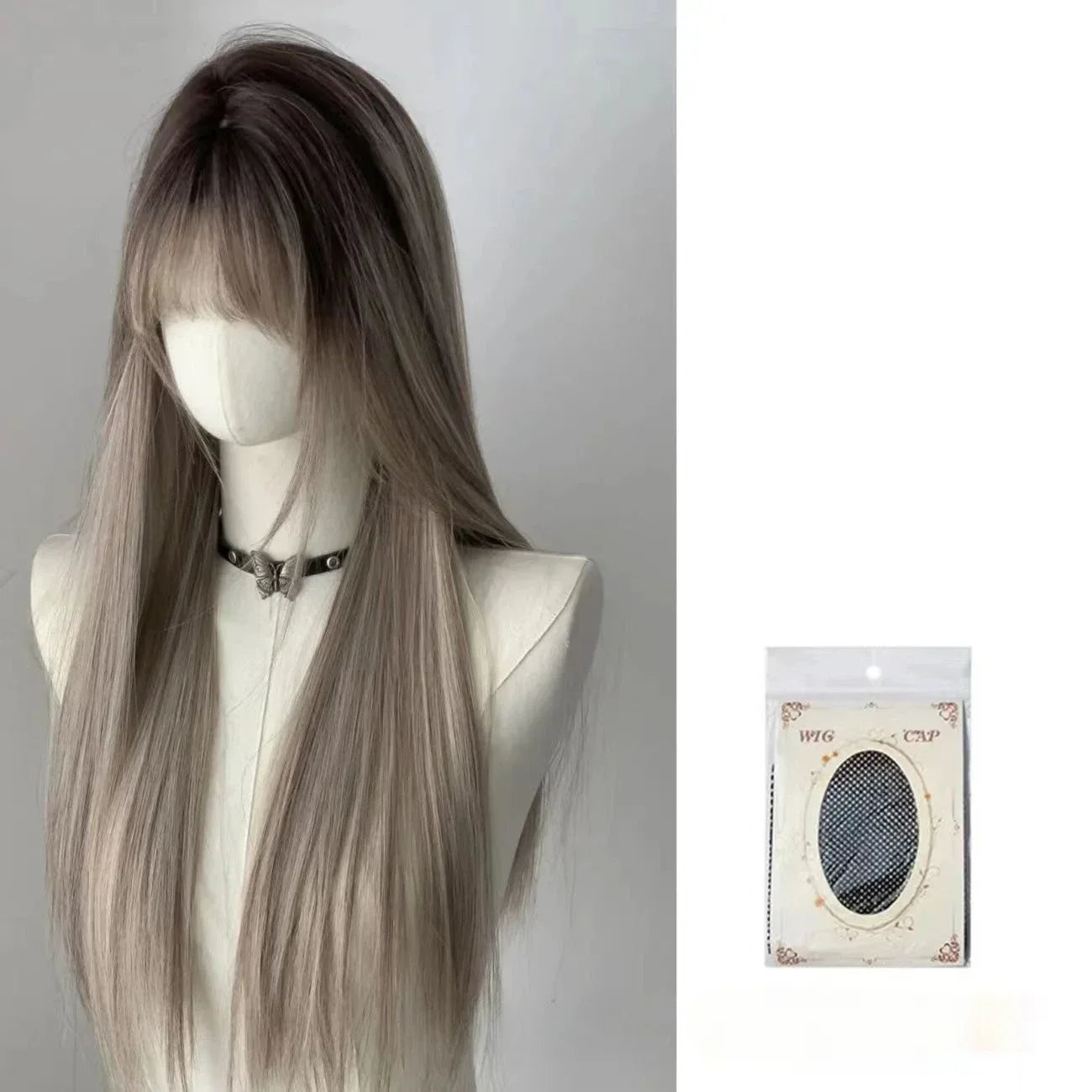 qgtao - EMO Wigs Ombre Long Straight Hair Asian Gradient Picking European and American Style Headband Wig for Daily Use Cosplay 가발