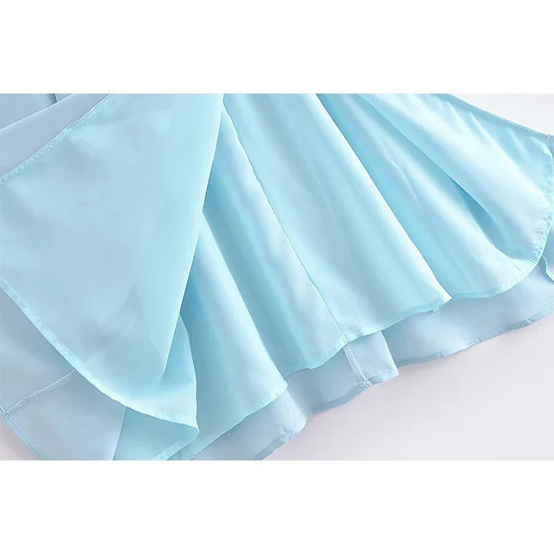qgtao Women French Style Light Blue Front Slit Sling Dresses Sexy Sleeveless High Waist Female Holiday Summer Chiffon Dress