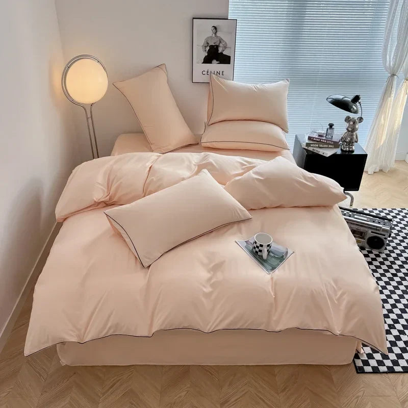 Yeknu Black Color Bedding Set For Adults Simple Style Double Bed Sheet Sets Single/Queen/king Bed Cover Full Set Plain Bedding