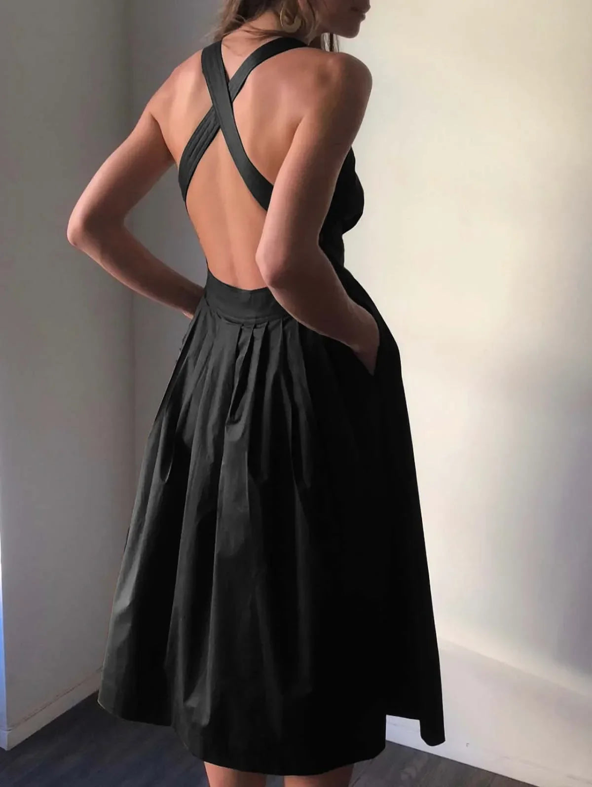 qgtao Elegant Cotton Linen Women's Dress Sexy Sleeveless Sqaure Collar Back Cross Long Midi Party Dress Vestidos платье женское