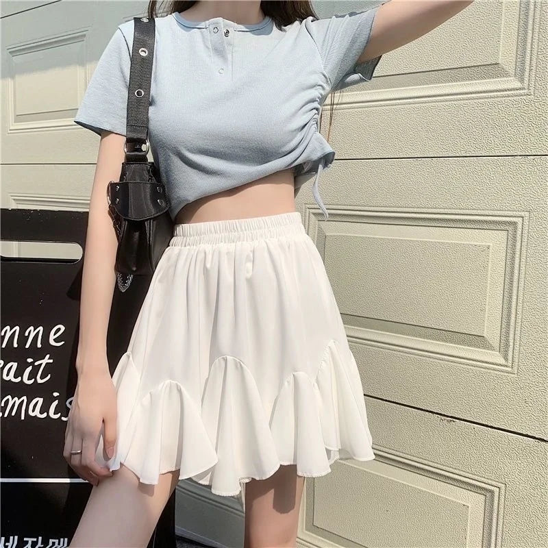 qgtao Elegant Ruffle Women Mini Skirt Korean Style Lace Fairycore Sweet Shorts Skirt Kawaii Pleated Patchwork Casual Skirts