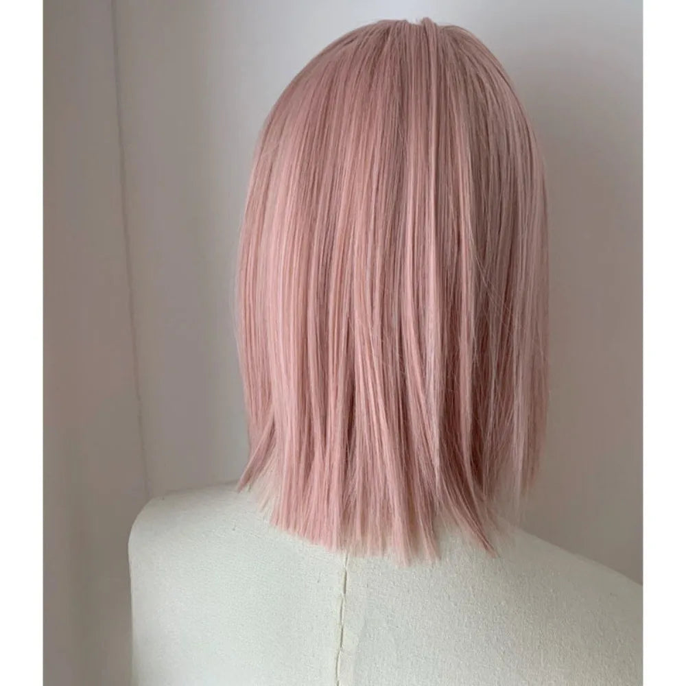 qgtao - Sweet Short Bob Wig for Women Lace Front Wigs Headband Summer Fresh Pink Blonde Short Hair Cosplay Pink Wig Lolita