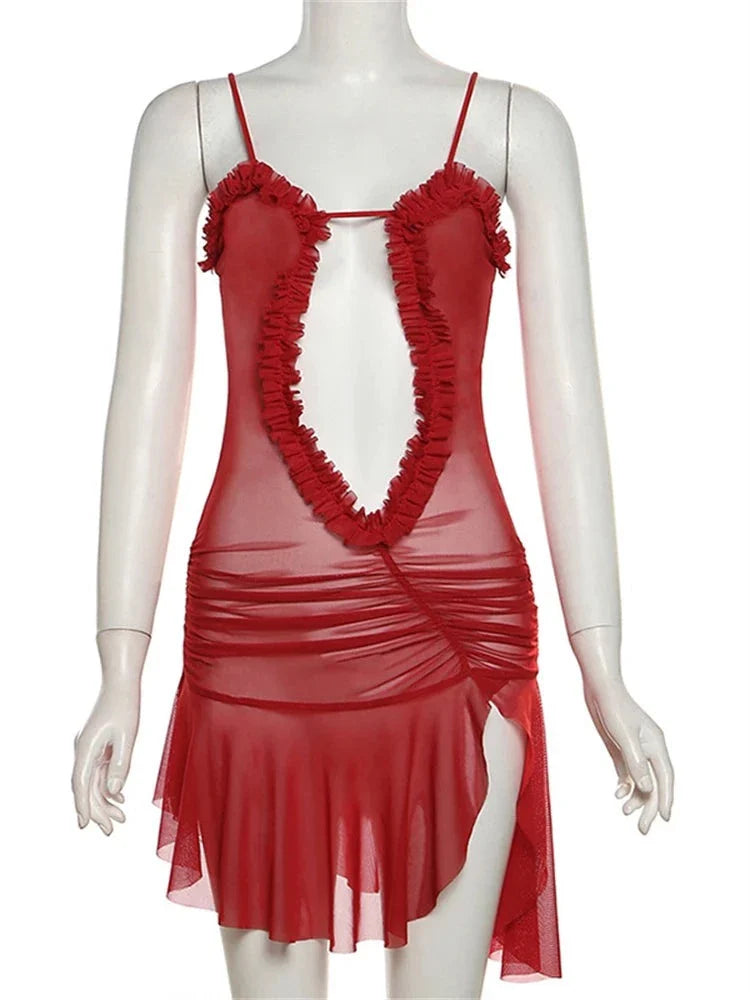 Sexy Hollow Long Dress For Women Print Camisole Off Shoulder Backless Sleeveless Frilly  Mixi Dress Female Party