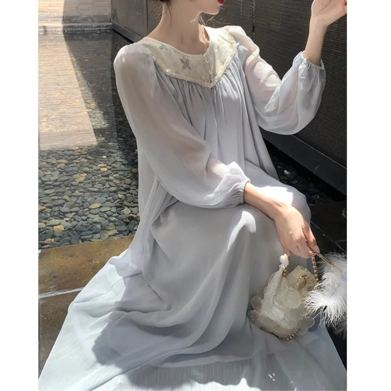 qgtao Elegant Fairy Loose Midi Dresses for Women Lantern Sleeve New Chinese Style Autumn Party Dress Fashion Female One Piece Vestido