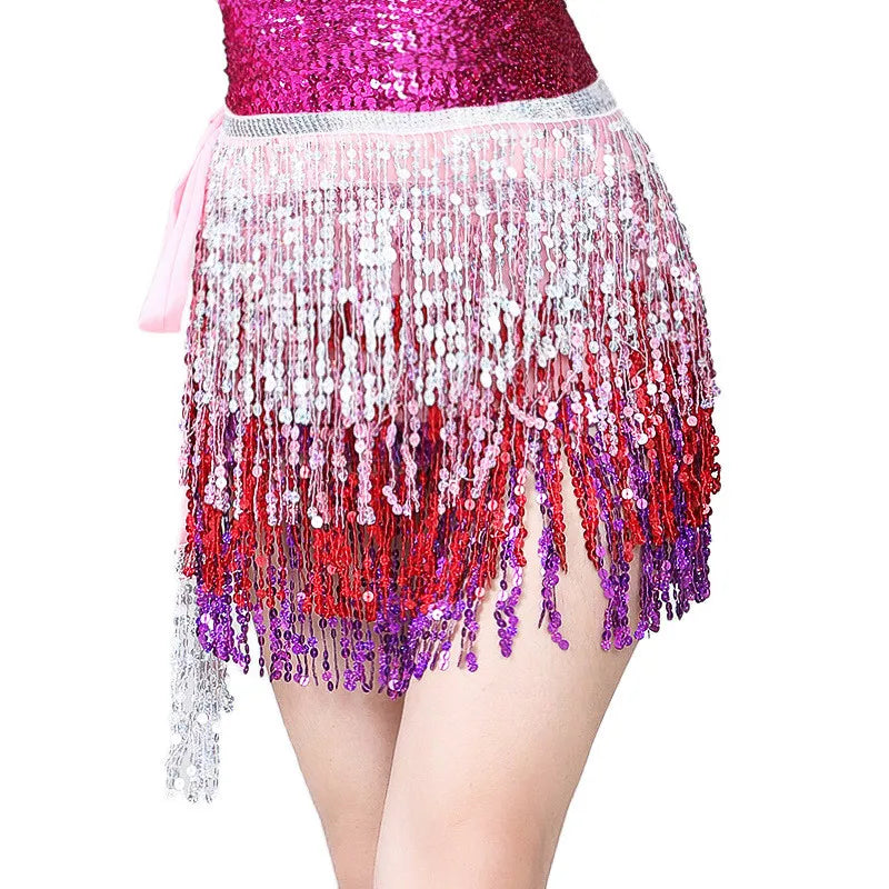 Sexy Sequins Tassel Dancewear Mini Skirt Women Clothes Jupe Femme Belly Dance Skirts Ladies Faldas Performance Stage Bottom Saia