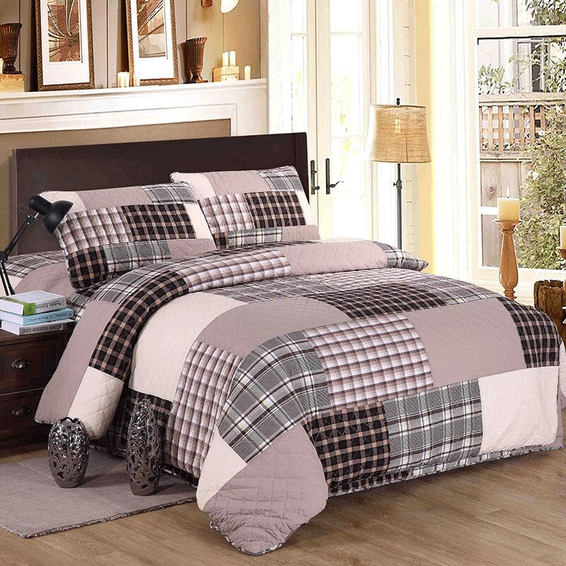 Yeknu Double Bed Dyed Cotton Patchwork 3 Piece Quilted Quilt Light Quilt Pillowcase Free Shipping