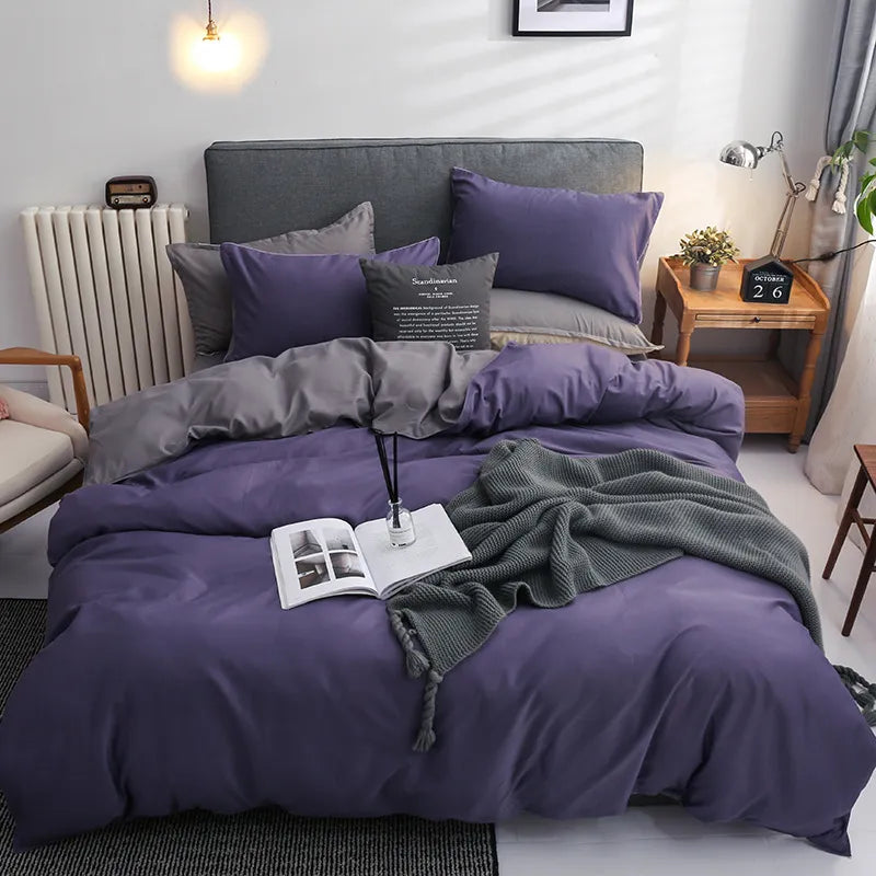 Yeknu - Solid Color Bedding Set Orange Grey Single Double Size Bed Linen Duvet Cover Pillowcase No Fillings Kids Adult Home Textile