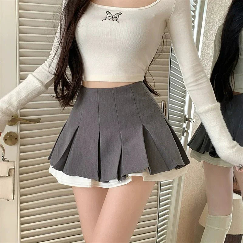 qgtao Black White Splicing Pleated Skirt Women Kawaii High Waist Mini Skirts Fashion School Girls Harajuku Streetwear Sexy Summer Y2k