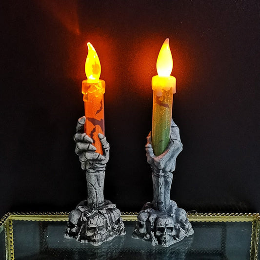 Halloween LED Lights Horror Skull Candle Ghost Holding Candle Lamp Christmas Party Decoration for Home Haunted House Ornaments