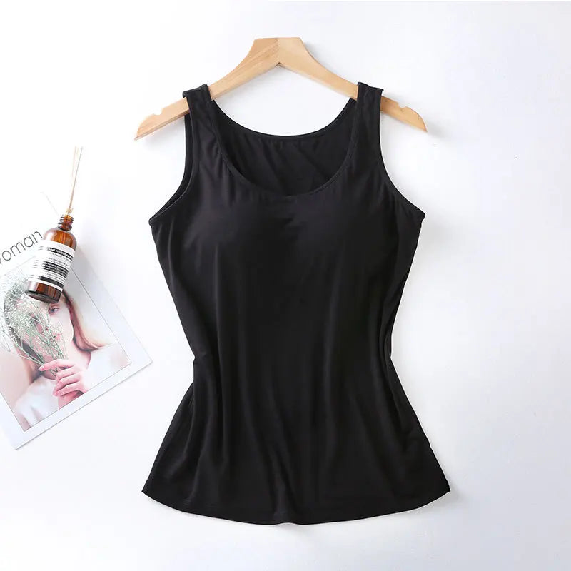 qgtao 2024 Women's Vest Tops with Built In Bra Neck Vest Padded Slim Fit Tank Tops Sexy Shirts Feminino Casual