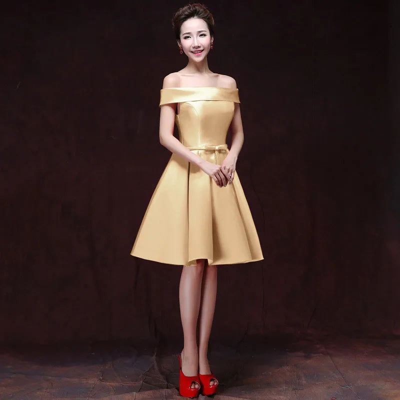 qgtao Elegant Satin Bridesmaid Dresses for Women 2024 Summer Sexy Boat Neck Prom Cocktail Evening Party Mini Dress Slim Formal vestido