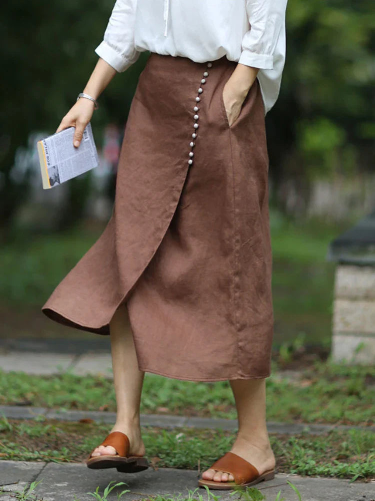 Women's Straight Skirt Spring Summer Cotton Linen A-line Skirt Female Solid Blue White Side Split Vintage Long Skirts Women
