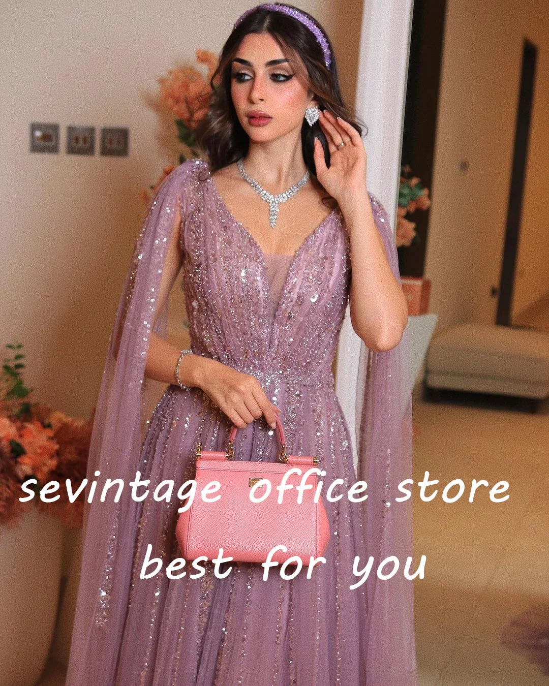 qgtao vintage Purple Beading Sequined Prom Dresses Cap Sleeves Saudi Arabic A-Line Evening Gowns Formal Occasion Dress 2024