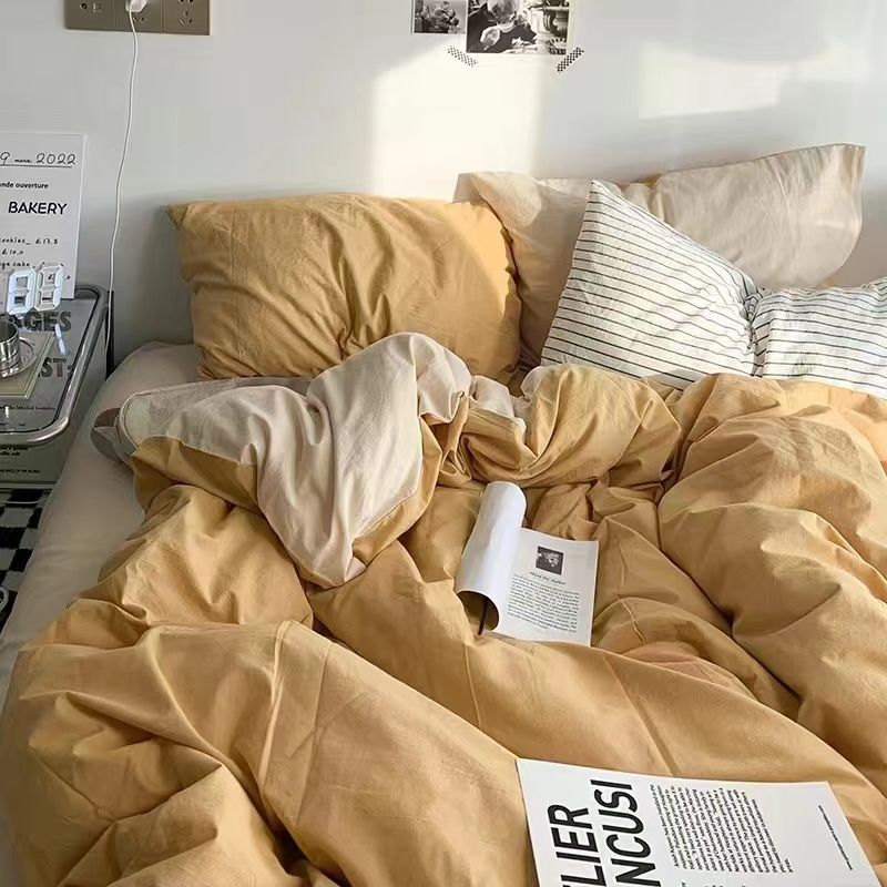Yeknu - Ins Style Bedding Set Nordic Single Double Flat Sheet Duvet Cover Pillowcase Soft Microfiber Full Queen Size Bed Linen