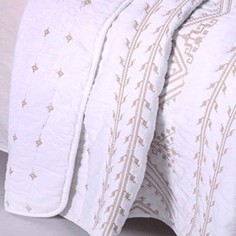 Yeknu Double Bed Cover Geometric Embroidery Plain 3 Piece Quilted Quilt Pillowcase Free Shipping