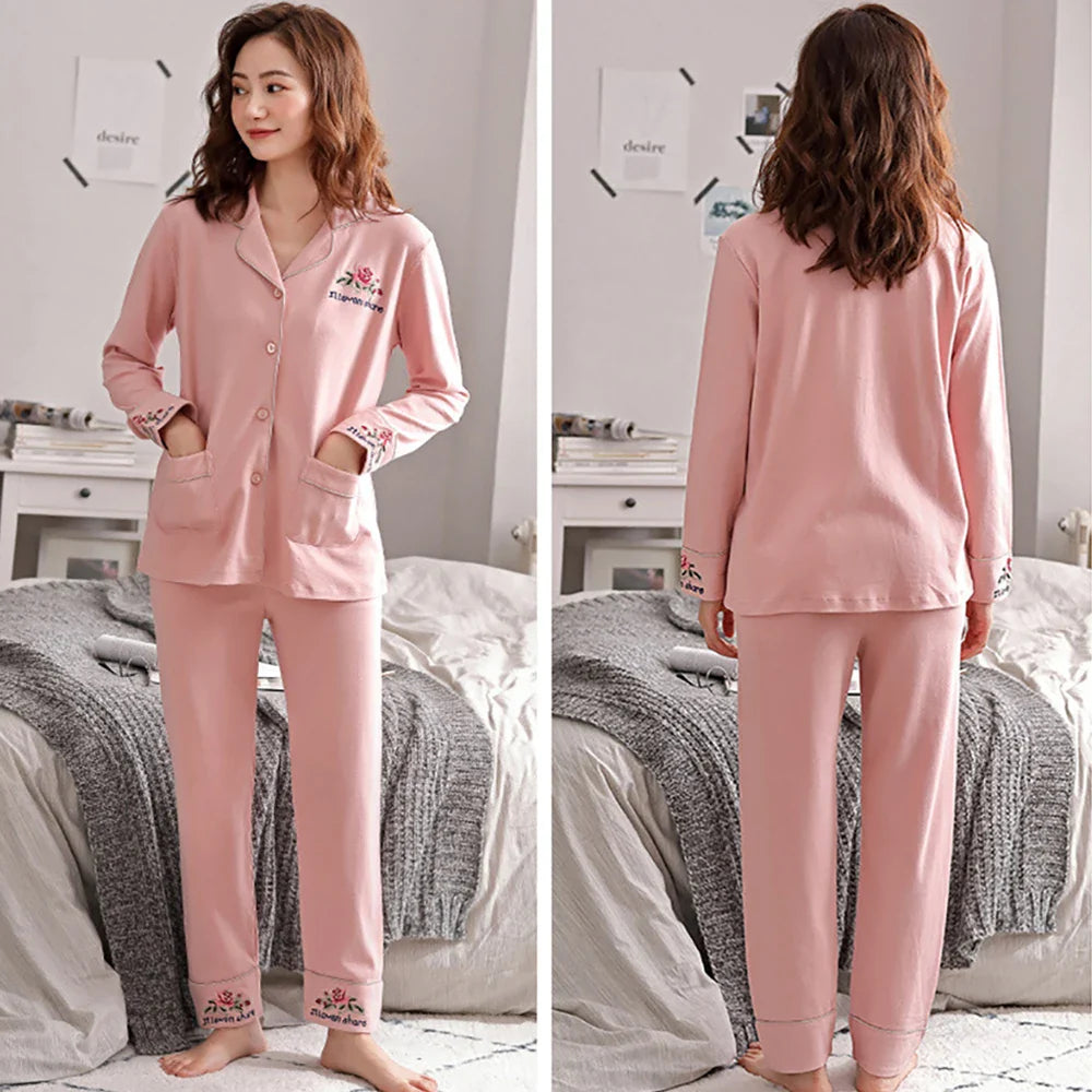 qgtao M-3XL 100% Cotton Elastic Waist Trousers Sets Spring Autumn Print Sleepwear Women's Big Size Pajama Breathable Soft Pijama Mujer