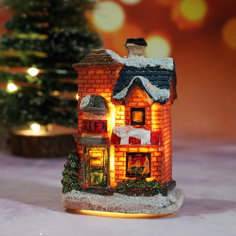 Christmas Decorations Holiday Village Set Lighted Xmas Village Houses with Figurines Small Christmas Scene Gift Home Ornament