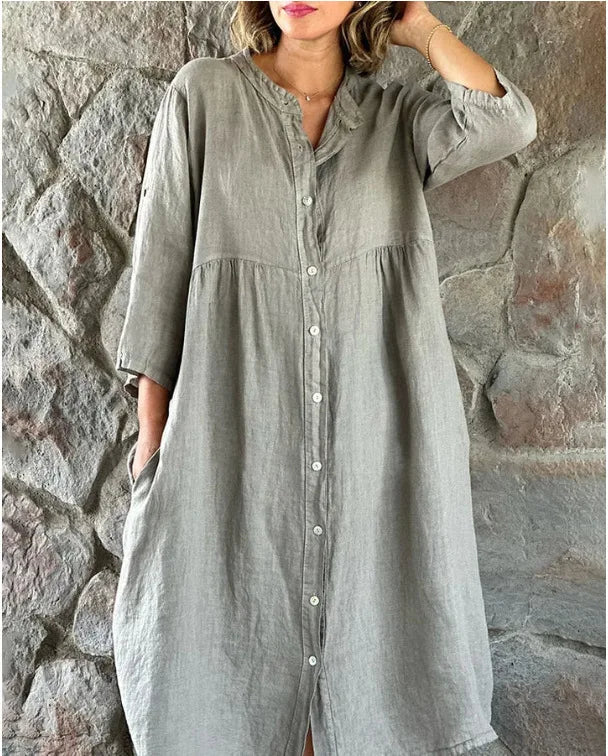 qgtao Fashion Casual Cotton Linen Midi Dress Women 2024 Summer White Loose Beach Buttons Maxi Dresses For Women Plus Size
