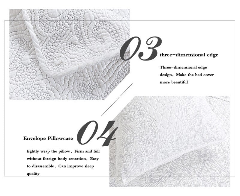 Yeknu Double Cover Embroidered Pure White 3 Piece Quilted Quilt Pillowcase Free Shipping len?ol de cama casal