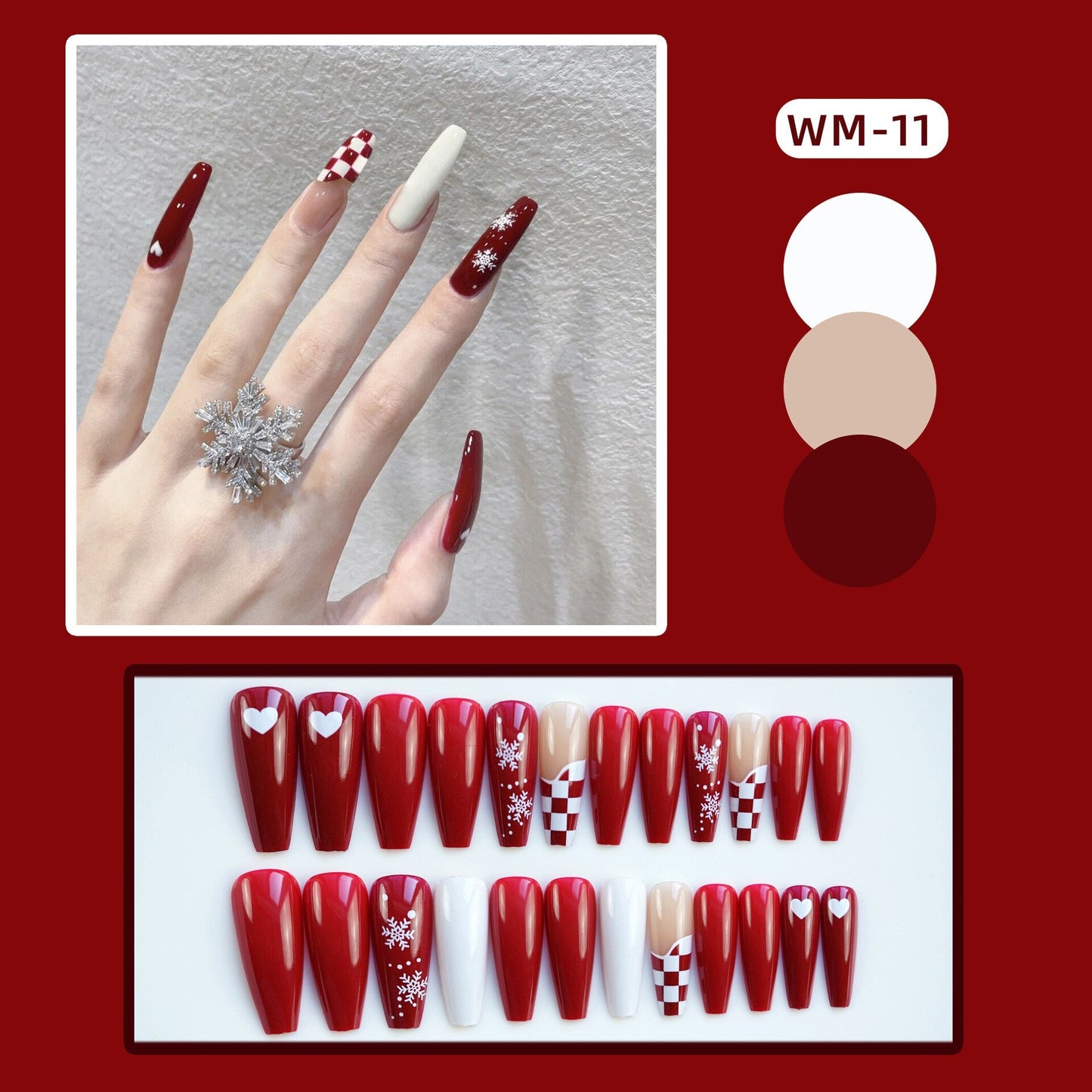 24Pcs Long Coffin False Nails Christmas Gift Designs Wearable French Ballerina Fake Nails Press On Full Cover Manicure Nail Tips