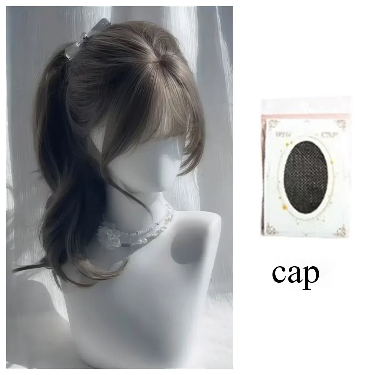 qgtao - Gray Brown Wig with Bangs Long Wavy Soft Hair 24inch Body Wave Wig Lolita High Temperature Fiber Headband Peluca Daily Use