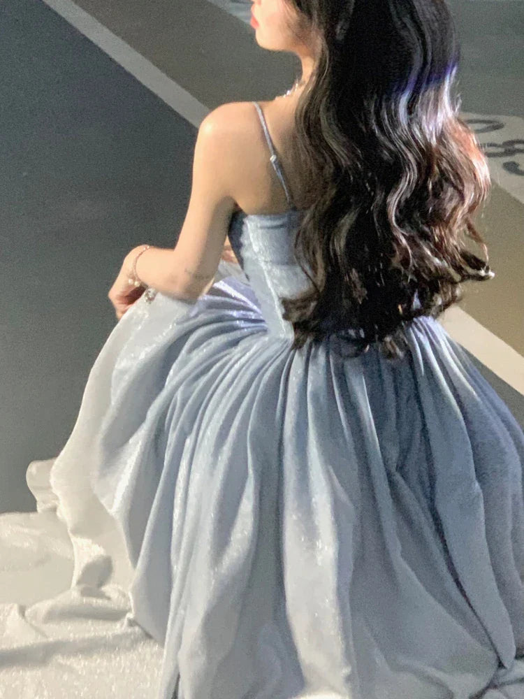 qgtao Summer Even Party Dress Office Lady Sleeveless Casual Formal Strap Midi Dress Women Elegant Vintage One Piece Dress Korean