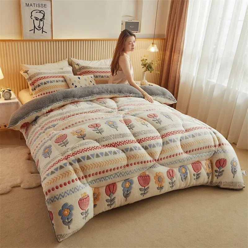 Yeknu Autumn and Winter Double Face Quilt Snow Velvet Milk Velvet Winter Quilt Thickened Quilt Core Single Double Bedding