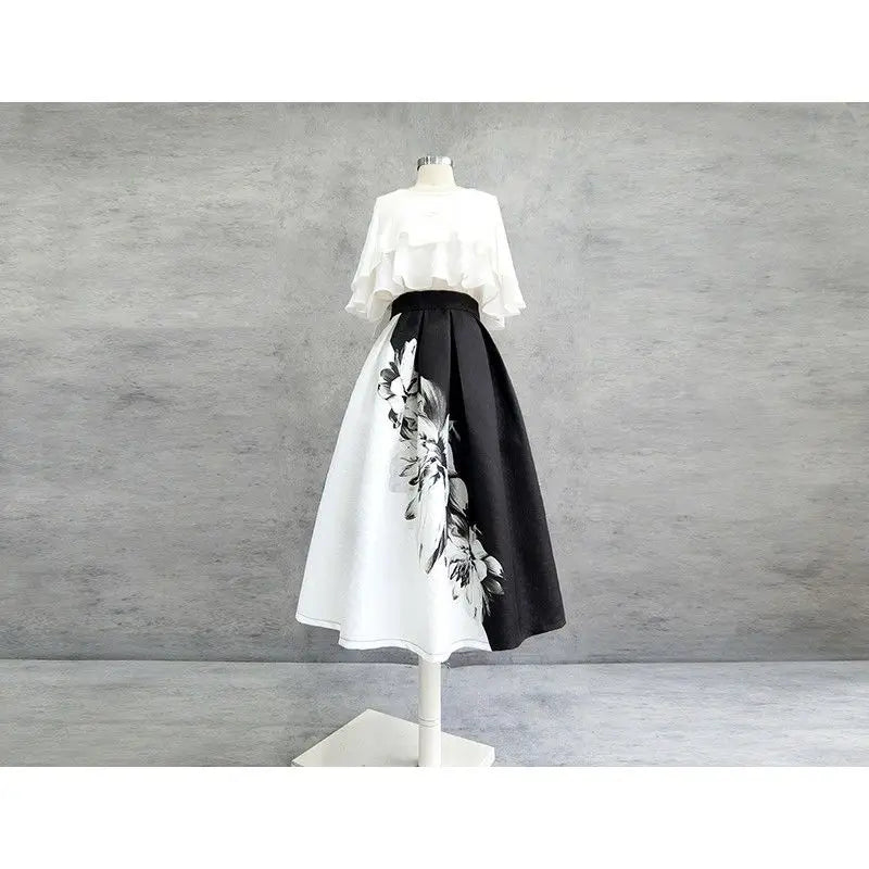 Vintage High Waist Women Tutu Skirt Korean Women's Clothes High-End Printing All-match Streetwear Irregular Skirts A-line Skirt