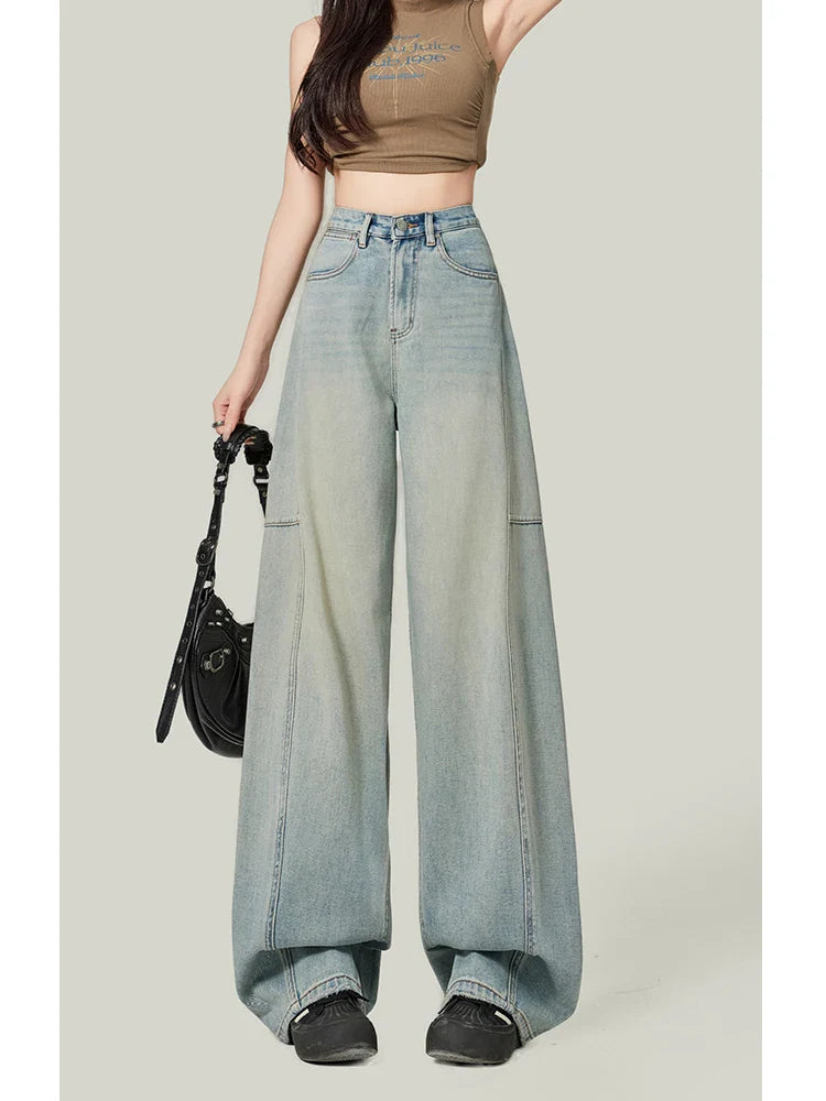 Women's Blue Jeans Vintage Baggy Cowboy Pants Harajuku Denim Trousers Streetwear Korean Aesthetic Y2k 2000s Trashy Clothes 2024