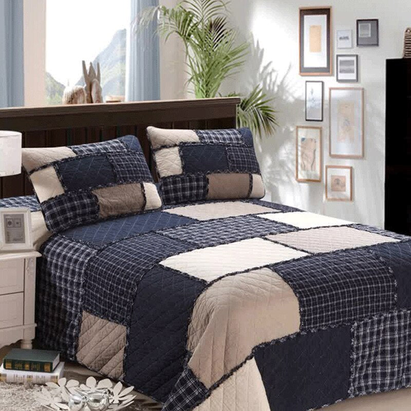 Yeknu Double Bed Dyed Cotton Patchwork 3 Piece Quilted Quilt Light Quilt Pillowcase Free Shipping