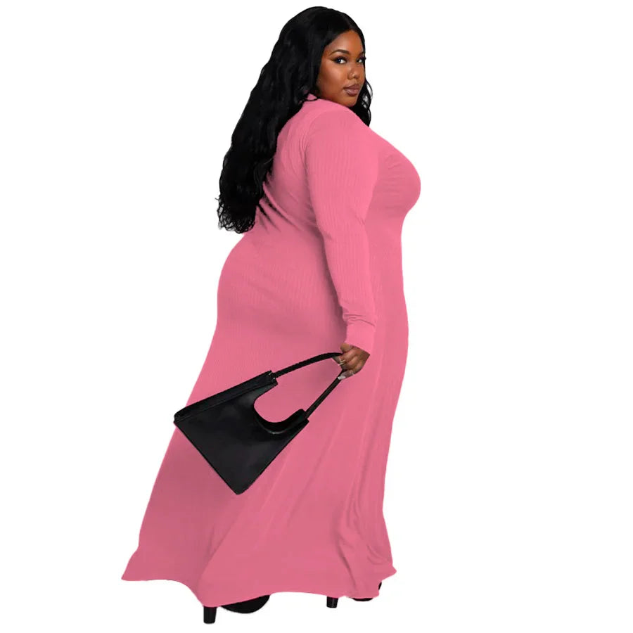 qgtao casual Plus size long one piece dress Elegant V neck long sleeve Button solid color dresses  High Waist Slit vestido feminino