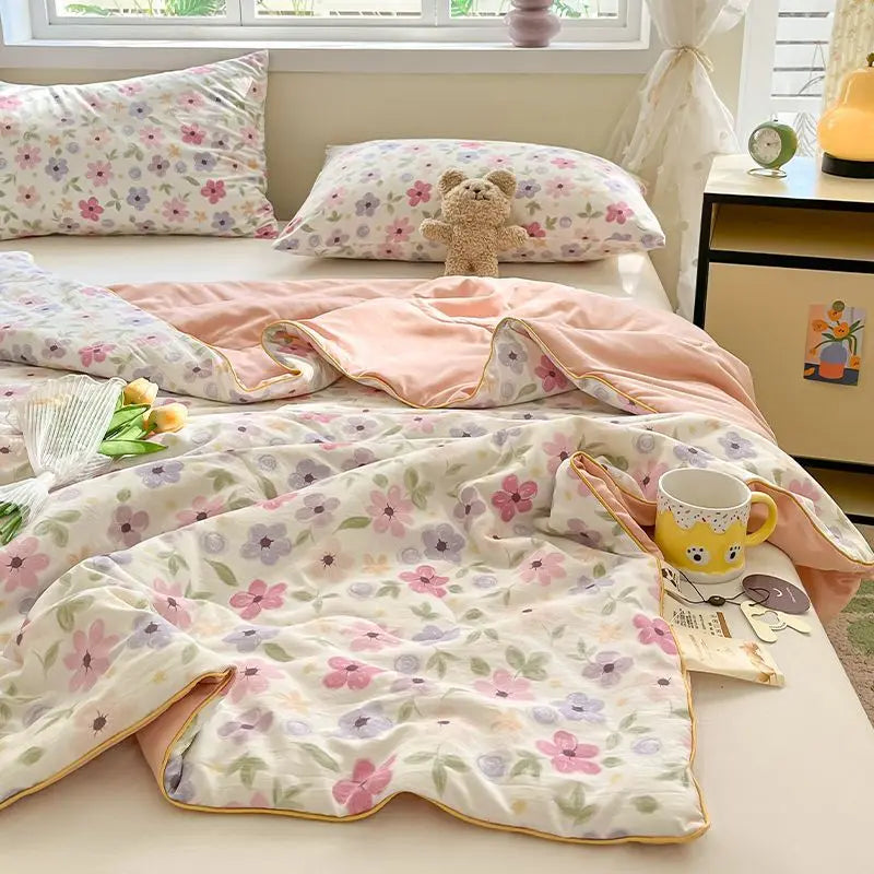 Yeknu Summer Quilt Air Conditioning Quilt Flower Girl Heart Class A  Double Layer Yarn Summer Cool  Soft Machine Washable