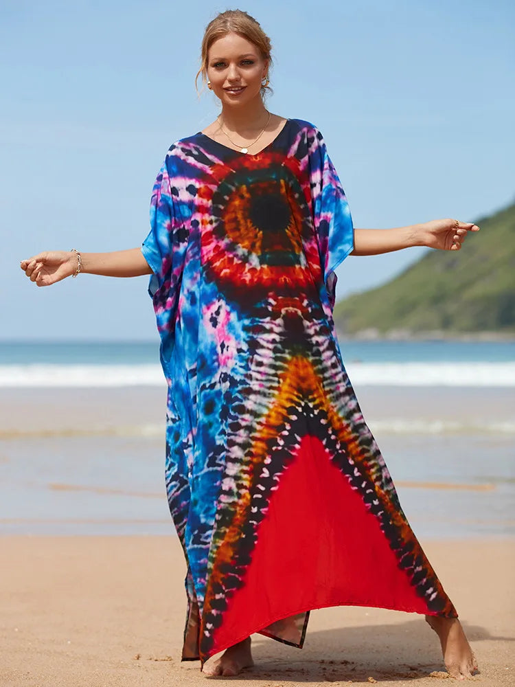 qgtao Cover-ups Kaftan Dress Print Swimsuit Plus Size Swimwears Caftans Maxi Beach Outfits Dress Vacation Outfits