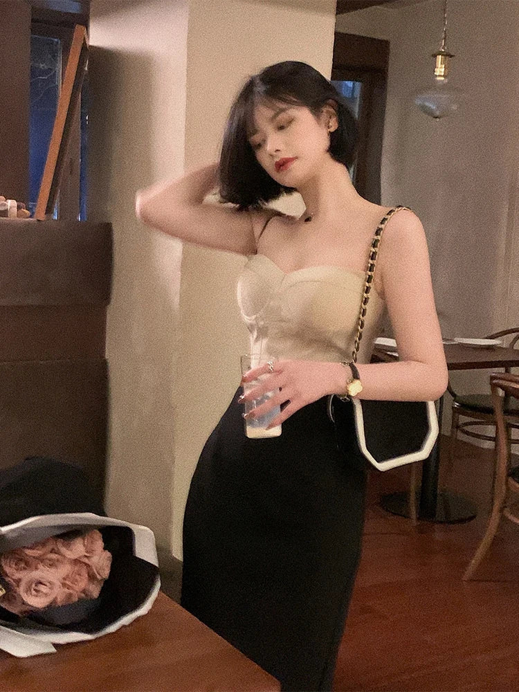 qgtao-Luxury Corset Ruched Midi Dress for Women Spaghetti Strap Sexy Bodycon Elegant Slim Party Evening Dress Vestidos Summer 2023