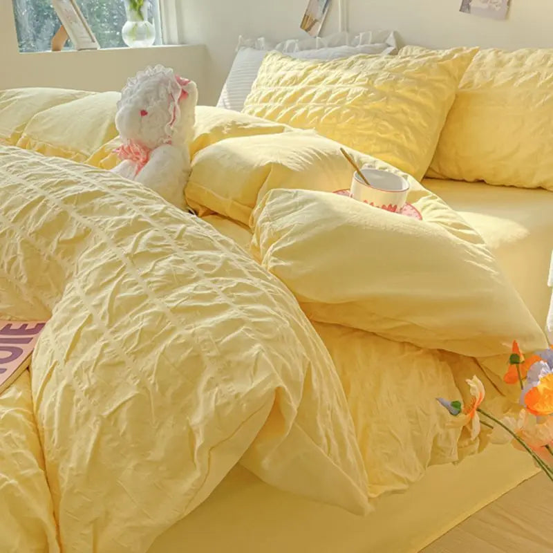 Yeknu Bedroom Sets Bedding Set Queen Size Bed Sheets Set Quilt Cover Schoolgirl Washed Cotton Sheet Free Shipping Beddings Sets Girl