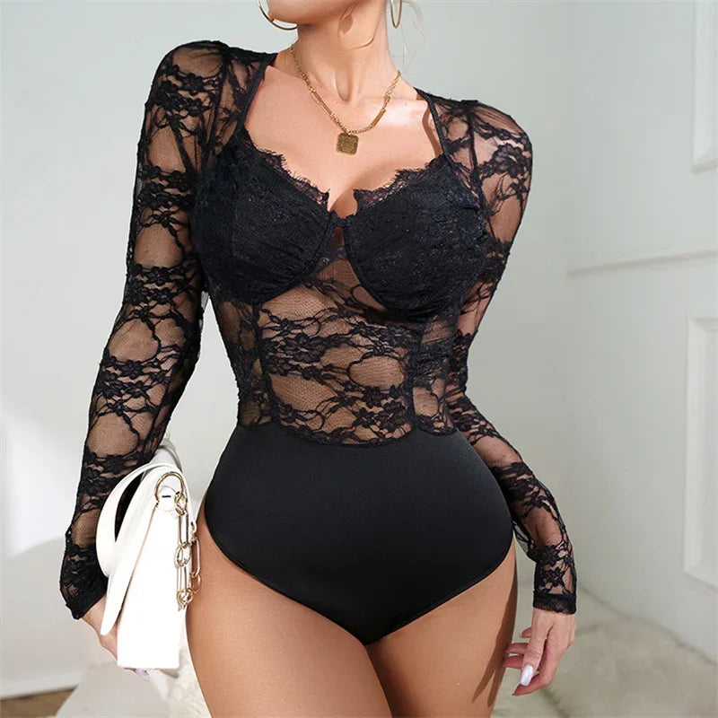 Summer Bodycon Jumpsuit Women Bottom Lace Body Ropa De Mujer Sexy Romper Thin One-pieces Playsuit Woman Clothes Macacao Overalls