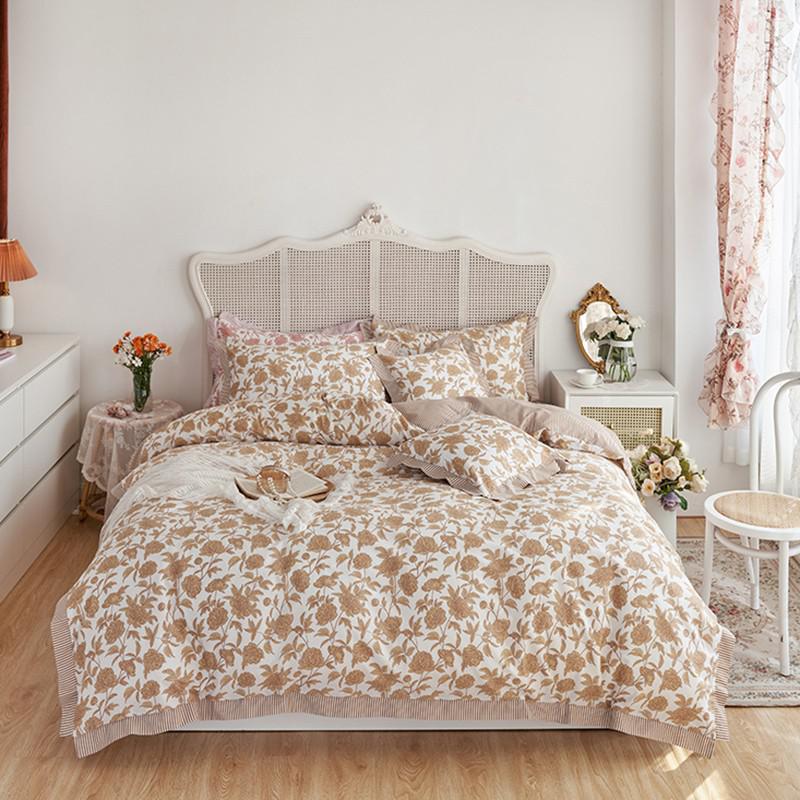 Yeknu Floral Blossom Print Duvet Cover Blue White Botanical 100%Cotton Comfy 4Pcs Double Queen King Bedding Set Bed sheet Pillowcases