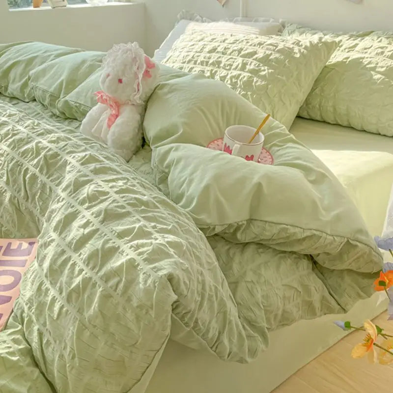 Yeknu Bedroom Sets Bedding Set Queen Size Bed Sheets Set Quilt Cover Schoolgirl Washed Cotton Sheet Free Shipping Beddings Sets Girl