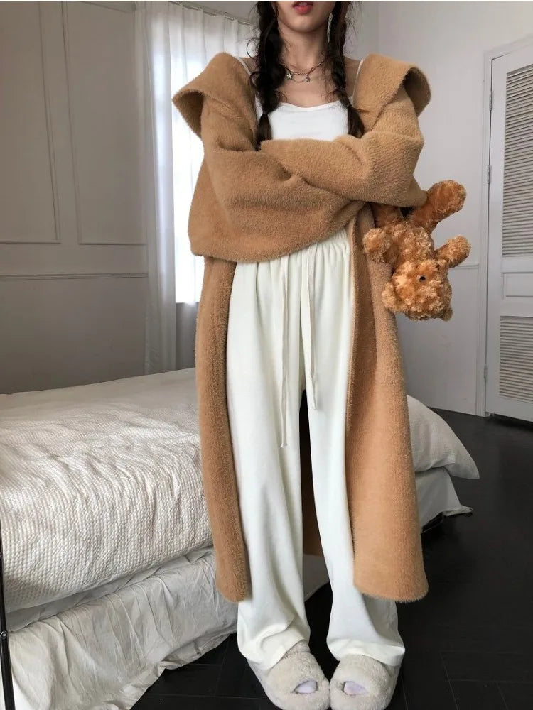 HOUZHOU Casual Korean Style Women Pants Baggy Elegant Pink High Waist Pleated Trousers Harajuku Cute Autumn Wide Home Pants Warm