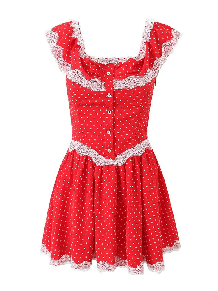 qgtao -2024 Women's French vintage single-breasted lace ruffle one-shoulder dress. summer. new style. Chic mini skirt.