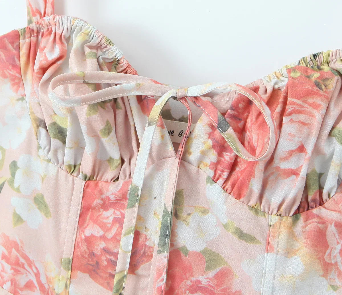 qgtao 2024 Elegant Women Sexy Front Slit Floral Print Sling Midi Dress Lace Up Bandage Back Female Summer Dresses Holiday Robe