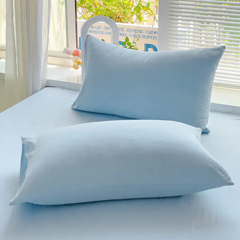 Yeknu Girls Blue Duvet Cover Set Twin Full Queen Size Soft Flat Sheet Pillowcase Bed Linen Princess Style Solid Color INS Bedding