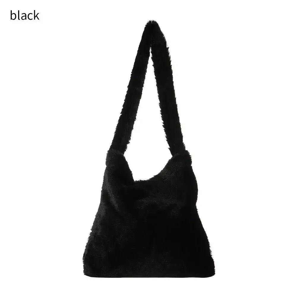 qgtao Women Fluffy Shoulder Bag Top-handle Bag Female Autumn Winter Handbag Plush Tote Girls Fashion Shopping Bags Handbags for Women